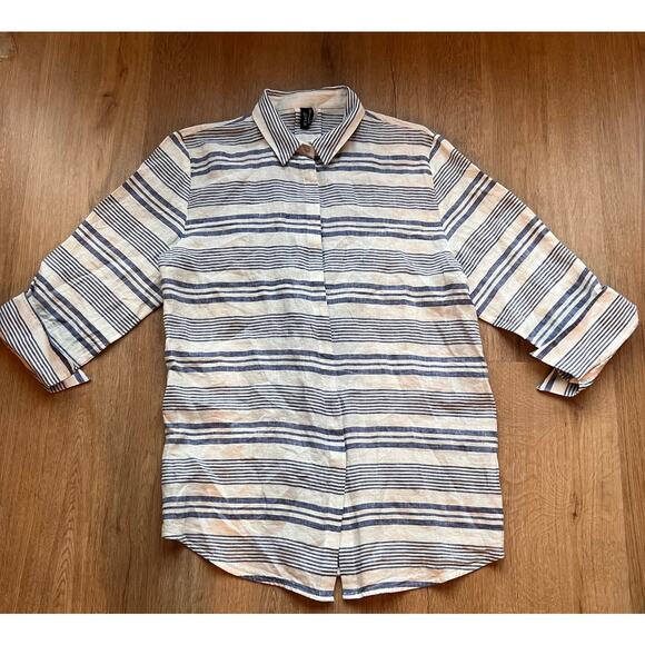 Ravel 100% linen stripes white and blue button down Size medium - Picture 1 of 9